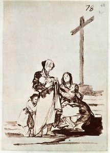 Kobiety i dzieci przy krzyżu (rycina) autorstwa Francisco de Goya