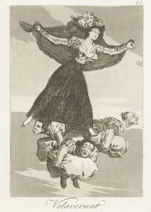 Polecieli Volaverunt (tytuł na obiekcie) Los Caprichos (tytuł serii) autorstwa Francisco de Goya