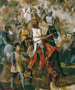 Reconquest of Spain: Bitwa pod Las Navas de Tolosa 16.07.1212 pomiędzy armią chrześcijańską a armią mauretańską. Szczegół przedstawiający króla Alfonsa VIII. Obraz Francisco de Paula Van Halen (1810-1887). 1864.Madryt. Pałac Senatu. autorstwa Francisco de Paula van Halen