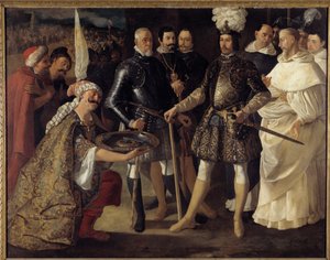 Rekonkwista: „”Poddanie się Sewilli przed Ferdynandem III królem Kastylii i Leona”” Maurowie przekazali klucze miasta królowi Kastylii w dniu 22.12.1248. Obraz Francisco de Zurbarana (1598-1664) 1634.ndz. 157,5x208,2 cm Prywatna kolekcja