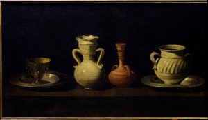 Martwa natura, kubki i wazony. Obraz Francisco de Zurbarana (1598 - 1664) autorstwa Francisco de Zurbaran