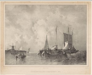 Port z łodziami Wystawa Haga 1845 (tytuł na obiekcie) autorstwa Franciscus Bernardus Waanders