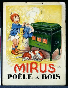 Reklama pieca opalanego drewnem „Mirus” (kolor lito)