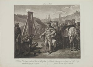 Bolesław I Polski wbija słupy graniczne na Łabie i Saale autorstwa Smuglewicza, Franciszka (1745-1807). Litografia, koniec XVIII w. Kolekcja prywatna