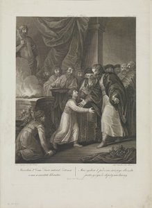Mieszko I otrzymuje tonsurę od Smuglewicza Franciszka (1745-1807). Litografia, koniec XVIII w. Kolekcja prywatna