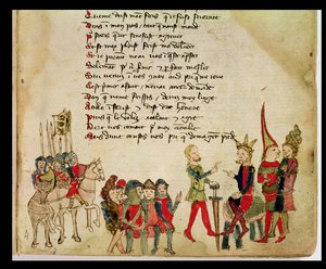 Pani Est 27 W 8.17 f.4r Attila the Hun (ok.406-453) w dyskusji z jednym ze swoich wojowników, z Wojna Attyli autorstwa Nicola da Casola autorstwa Franco Italian School