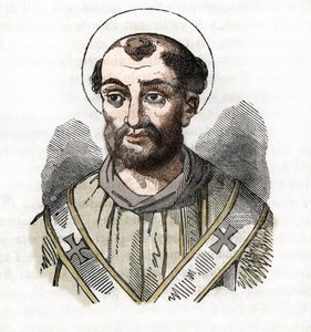 Starożytność: przedstawienie papieża Fabiana (Fabian lub Fabian lub Fabianus) (236-250) Rysunek z „Tajemnicy Watykanu” Franco Mistrali autorstwa Franco Mistrali