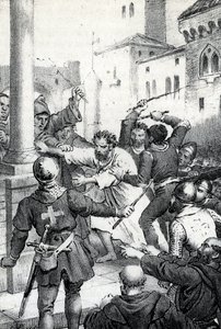 Pokuta Rajmunda VI, hrabiego Tuluzy - Le 22.06.1209 Rajmund VI Comte de Toulouse, ekskomunika papieża Innocentego III (Milon legat du pope) za zaniechanie ścigania katarów, oskarża o bycie inicjatorem zabójstwa Pierre