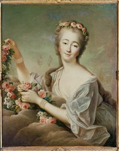 Madame Du Barry, kochanka Ludwika XV, jako bogini Flora ... (obraz na płótnie) autorstwa Francois-Hubert Drouais
