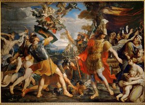 Eneasz i jego towarzysze walczą z Harpiami ... autorstwa Francois (1590 1650) (after) Perrier