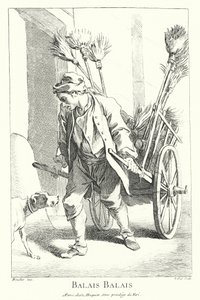 Sprzedawca mioteł (grawerowanie) autorstwa Francois (after) Boucher
