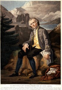 Jean Jacques Rousseau w Szwajcarii, prześladowany i bez azylu. Aquatint autorstwa Charona d