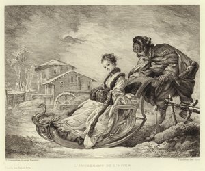 Zimowa zabawa (grawerowanie) autorstwa Francois (after) Boucher
