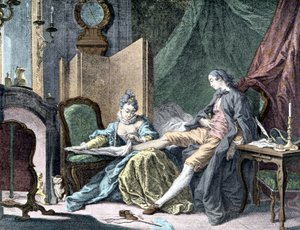 La Courtesan amoureuse: Kobieta usuwająca pupę mężczyźnie - rycina autorstwa ap. Butcher