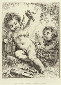 Gołąb w klatce (rycina) autorstwa Francois (after) Boucher