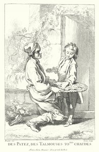 Sprzedawca ciast (grawerunek) autorstwa Francois (after) Boucher