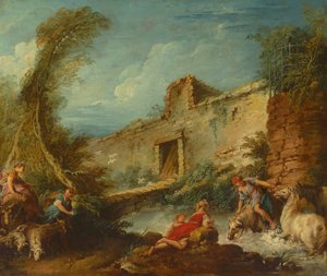 Ford Crossing, ok. 1703-70 (olej na płótnie) autorstwa Francois (and studio) Boucher