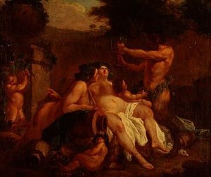 Bachus Merrymaking przy kamiennej urnie w Dell autorstwa Francois (circle of) Boucher