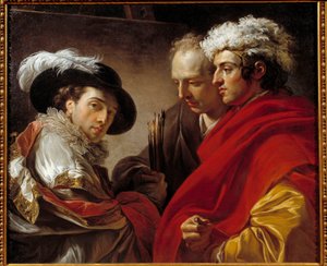Portret trzech mężczyzn (artysta, architekt Pierre Rousseau i nieznany) Obraz Francois Andre Vincent (1746-1816) 1775 Nd. 0,81x0,98 m .