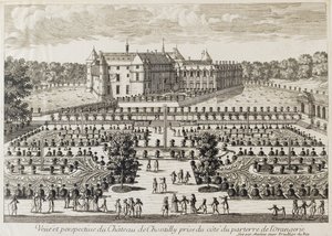 Widok na zamek w Chantilly z oranżerii, połowa XVIII wieku