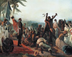 Proklamacja zniesienia niewolnictwa w koloniach francuskich 23 kwietnia autorstwa François Auguste Biard