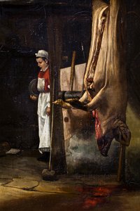 Świnia lub wnętrze podwórza z oskórowaną świnią autorstwa François Bonvin
