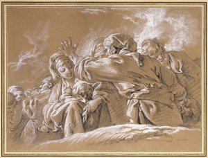 Matka z dzieckiem i inne postacie widziane z dołu (kreda) autorstwa François Boucher