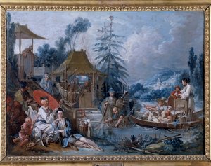 Chinoiserie: „”wędkarstwo”” Obraz Francois Bouchera (1703-1770) autorstwa François Boucher