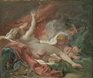 Danae, Boucher, Francois (1703-1770). Olej na płótnie. Wymiar : 29x35 cm. Muzeum Narodowe w Sztokholmie autorstwa François Boucher