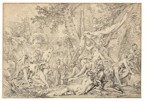 Diana i Callisto (czarna kreda na papierze) autorstwa François Boucher