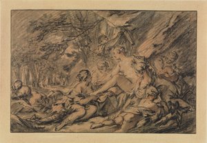 Diana odpoczywająca w lesie wraz ze swoimi nimfami autorstwa François Boucher
