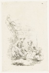 Trzy osoby siedzące przy drzewie autorstwa François Boucher