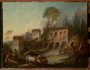 Wyobrażony pejzaż z widokiem na Wzgórze Palatyńskie z Campo Vaccino autorstwa François Boucher