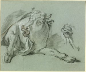 Leżący byk. Studium do obrazu „Porwanie Europy” w Musée du Louvre w Paryżu autorstwa François Boucher