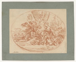 Para odpoczywająca pod drzewami (odwrotny druk) autorstwa François Boucher