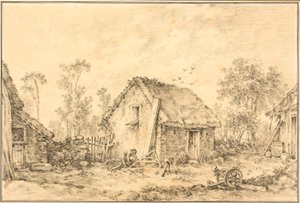 Krajobraz z rustykalnym domkiem autorstwa François Boucher