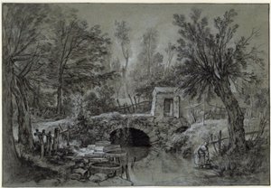 Krajobraz z strumieniem i mostem autorstwa François Boucher