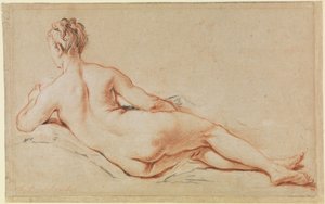 Leżąca naga kobieta, opierająca się na lewym ramieniu, widok z tyłu autorstwa François Boucher