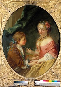 Z trzech rzeczy zrobisz jedną? Szarmancka scena. Obraz Francois Bouchera (1703-1770). 1734 Kolekcja prywatna autorstwa François Boucher