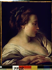 ""Portret młodej dziewczyny"" (Głowa dziewczyny) Obraz Francois Bouchera (1703-1770) 1740-1750 Wymiary 36x28 cm Ermitaż, Sankt Petersburg (Sankt-Petersburg) autorstwa François Boucher