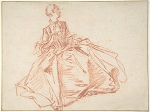 Siedząca kobieta trzymająca wachlarz autorstwa François Boucher