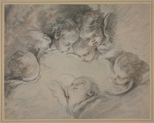 Sześć głów aniołów w chmurach autorstwa François Boucher