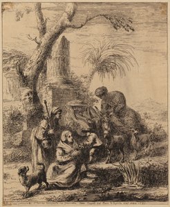 Siedząca kobieta [Femme de Matsmey] obok palmy, rycina z serii „Diverses figures chinoises [...]” autorstwa François Boucher