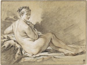 Studium aktu kobiecego - Francois Boucher (1703-1770). Sangwina, czarno-biała kreda na papierze