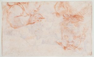 Trzy głowy chłopców. Szkice do dekoracji nadproża w pałacu Amalienborg autorstwa François Boucher