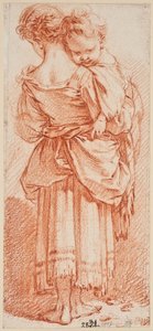 Młoda kobieta z dzieckiem na rękach, widziana od tyłu autorstwa François Boucher