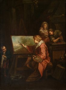 W pracowni malarza („Malarz pejzażysta” lub „Malarz przy sztaludze”) autorstwa François Boucher