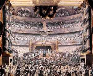 Ludwik XVIII (1755-1824) uczęszcza do teatru Odeon na przyjęciu wydanym przez Gwardię Narodową Paryża w 1819 Rysunek Francois Buffet (1789-1843) Nd. 36x44 cm Wersal, musee du cheau autorstwa Francois Buffet