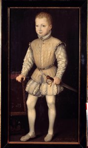 Portret Henryka IV Nawarry (1553-1610), dziecka w wieku 4 lat, podczas pobytu w Paryżu z rodzicami w 1557 roku, następnie księcia Nawarry Obraz Francoisa Bunela II (ok. 1552 – przed 1599). 1557. wym. 1,25x0,64m. Wersal, zamki w Wersalu