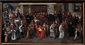 Wojny religijne między katolikami a protestantami: „”Pochód Ligi na koniec Notre Dame w 1593””. Obraz Francois II Bunel (1522-1599)